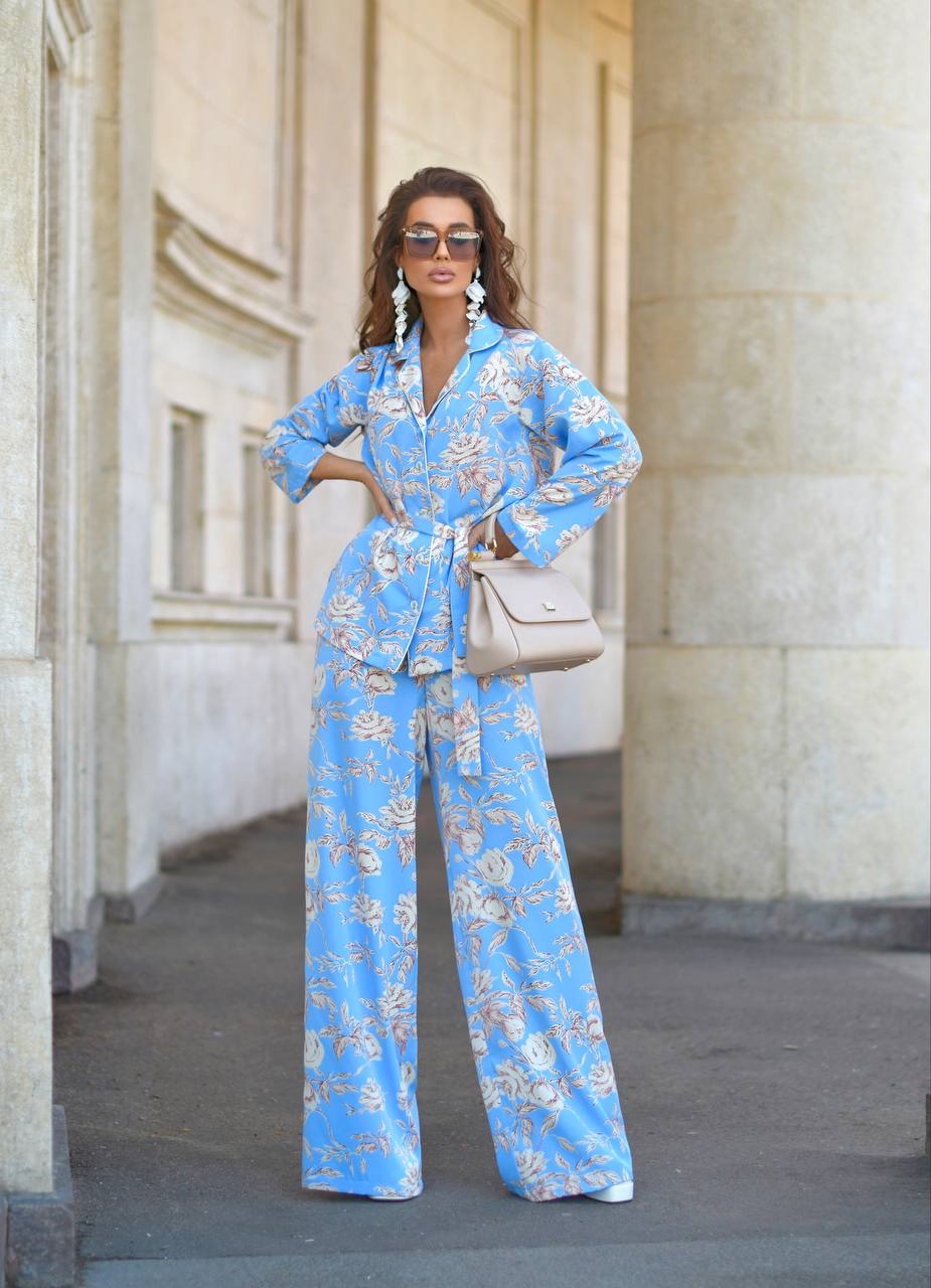 A blue pajama-style suit. Art 177