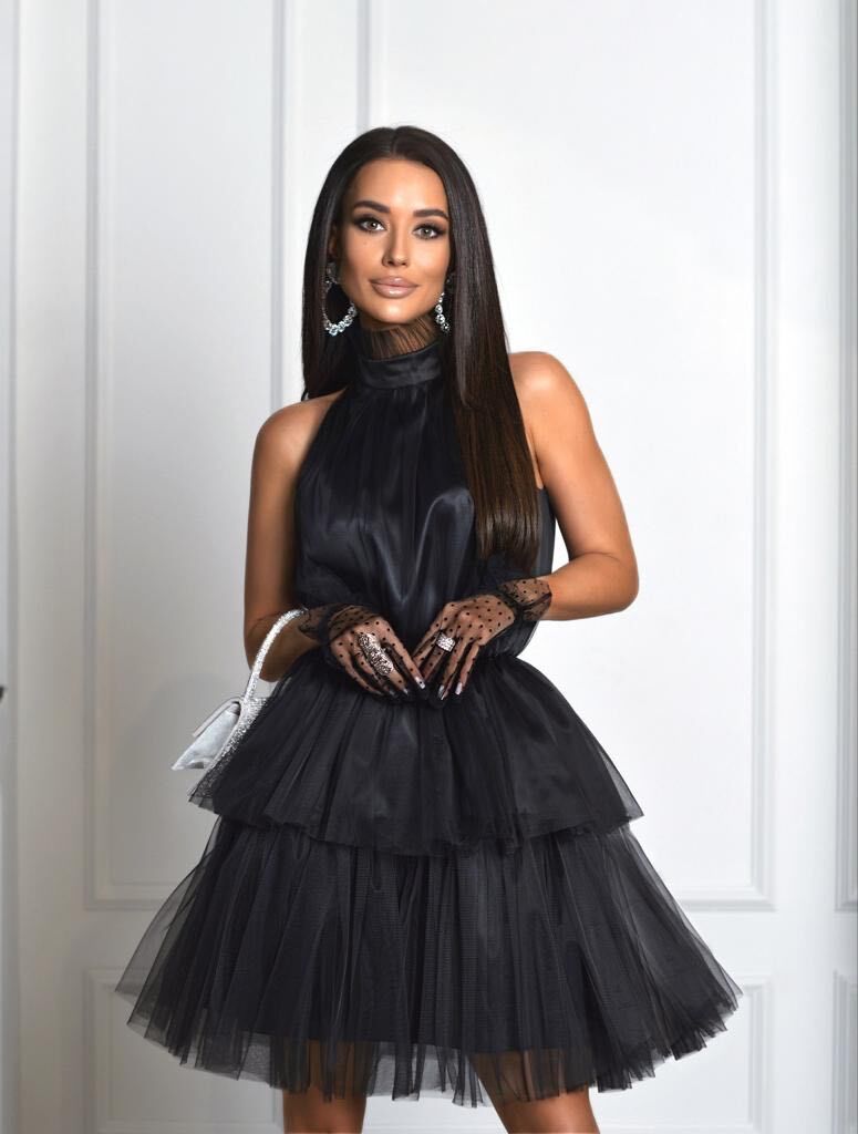 Mini dress "Mesh" on satin. Black Art 198