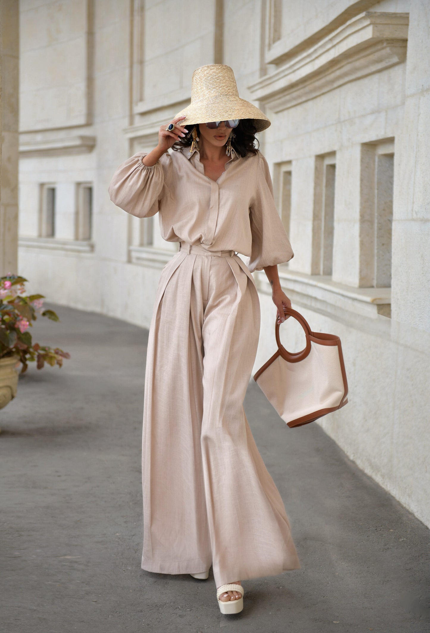 Suit made of "Linen" in Caramel color Art.208