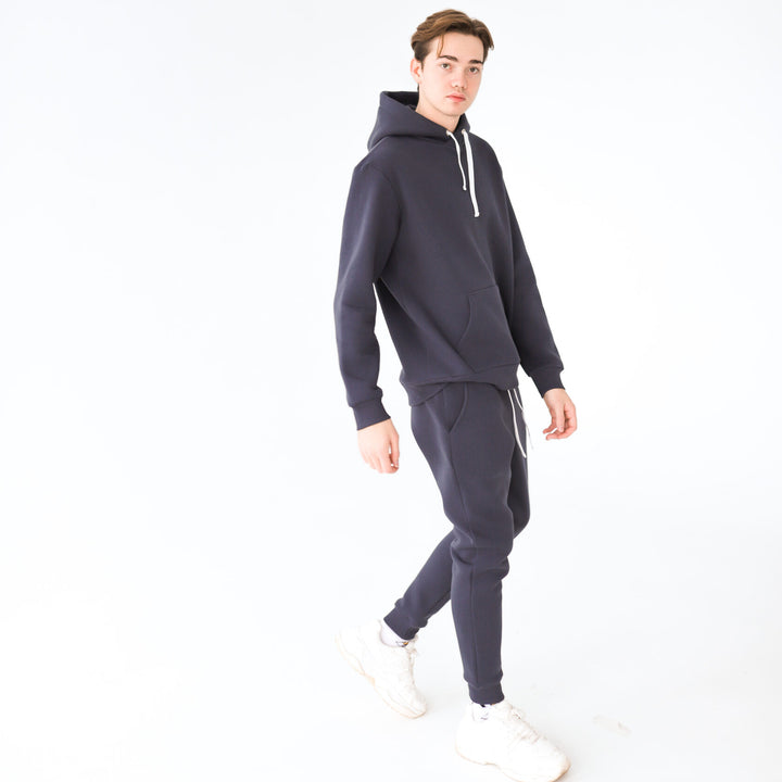 Insulated men's suit made of footer: hoodie with pants