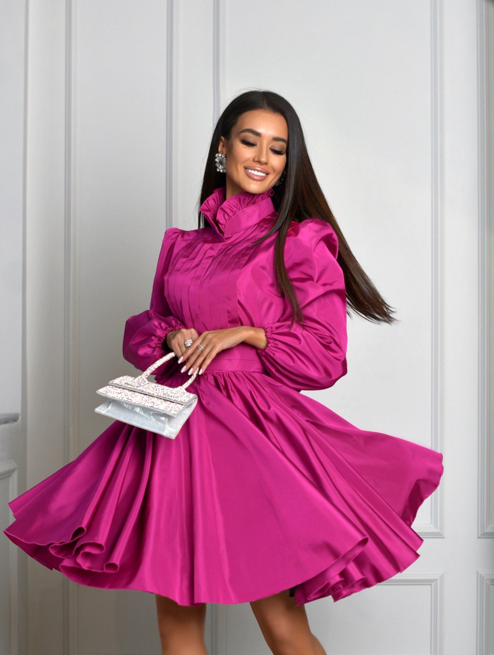 Italian taffeta dress. Fuchsia. Art. 197