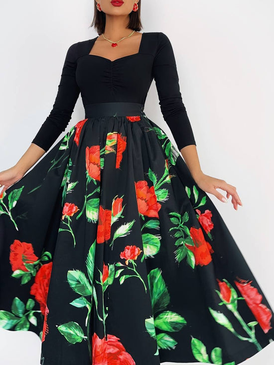 Skirt “Rosemary” Black with red roses Art. 84