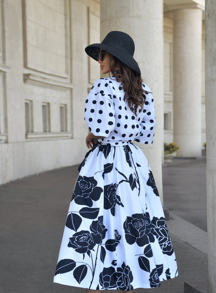 "Rosemary" white skirt with "Black roses" Art.241