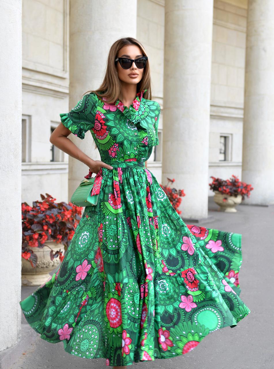 Cotton veil dress in "Green color" Art.253