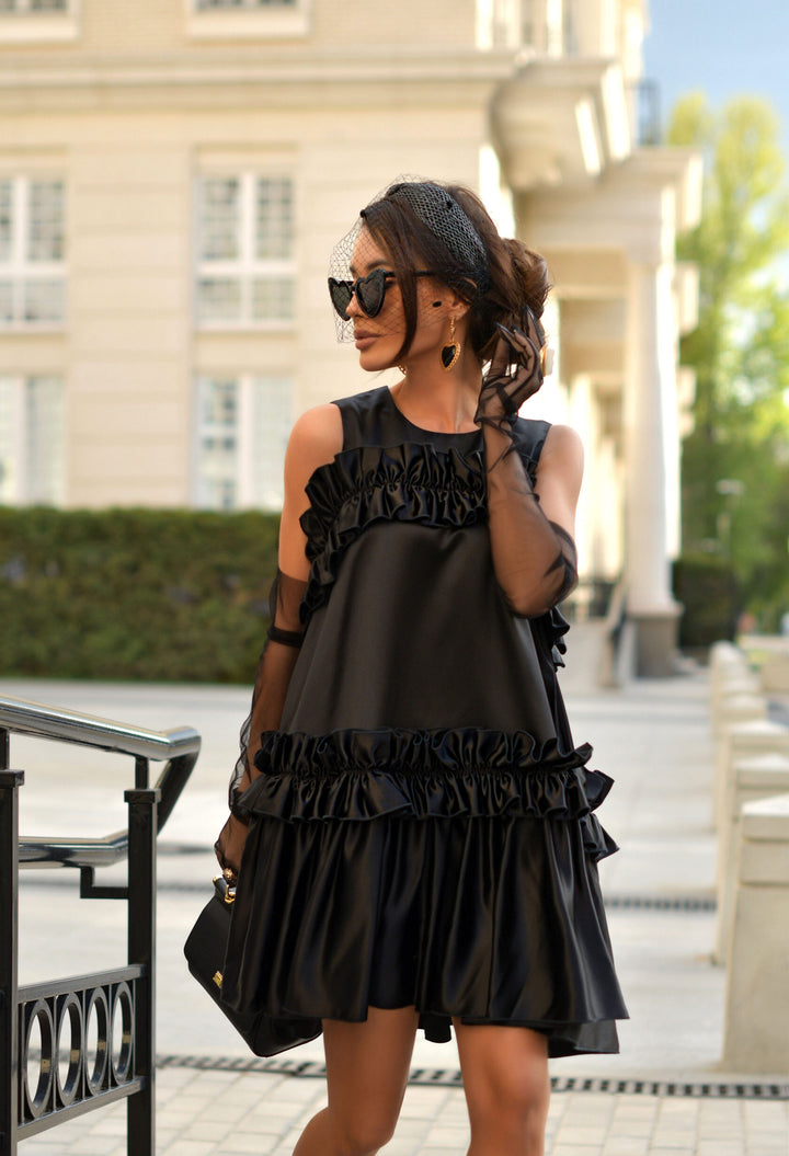 Dress made of black satin Italian fabric. Art 143