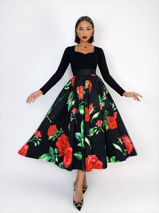 Skirt “Rosemary” Black with red roses Art. 84