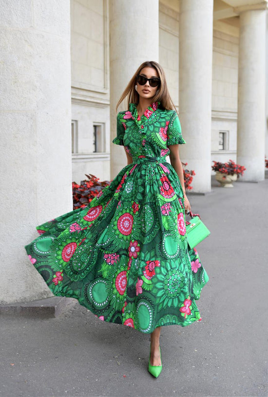 Cotton veil dress in "Green color" Art.253