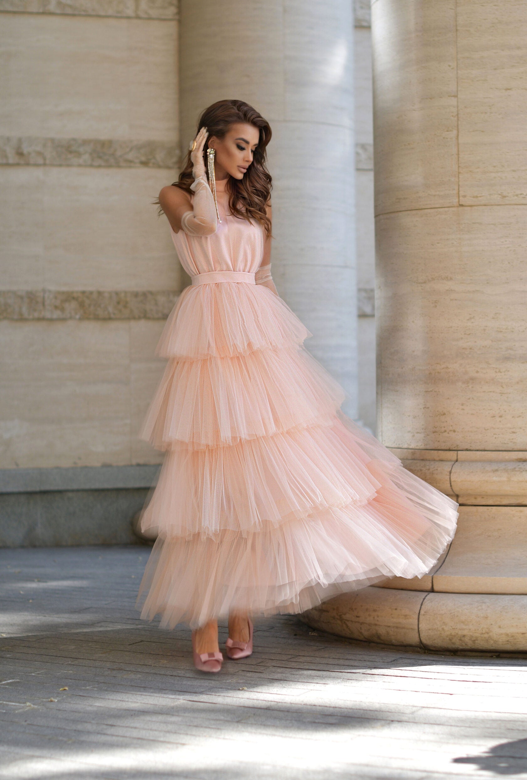 Tulle dress. Peach. Art. 160