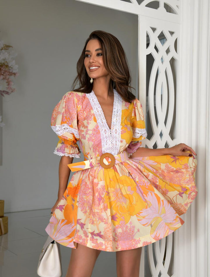 Short cotton dress in "Yellow color" Art.222